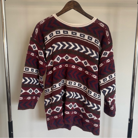 White Stag Sweaters - Vintage 90s White Stag Red White Navy Blue Sweater Size Large Boho Outdoors Y2K